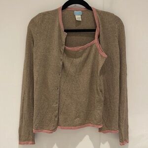 Vintage Silk Cashmere Taupe and Pink Knit Sweater Set